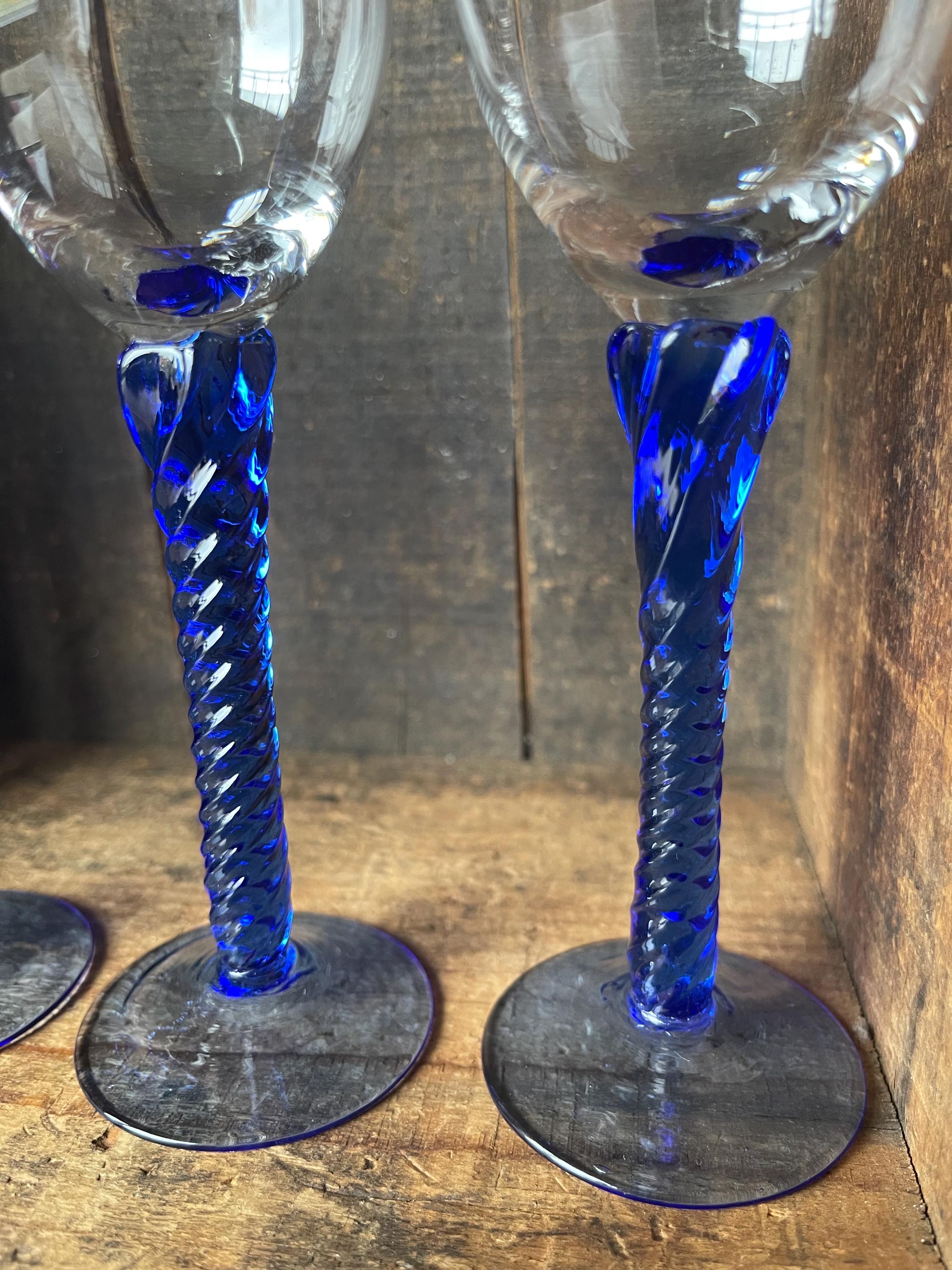 ヴィンテージ コバルトブルー ツイストステムグラス 4個セット - Etsy 日本