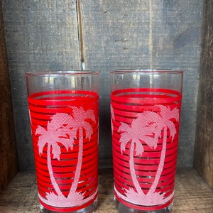Set of 2 // Vintage Ocean Palm Tree Highball/juice Glasses // Retro ...