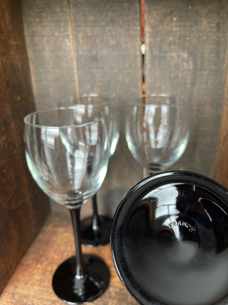 Set of 4 // Vintage Luminarc Wine Glasses With Black Stem // Etsy