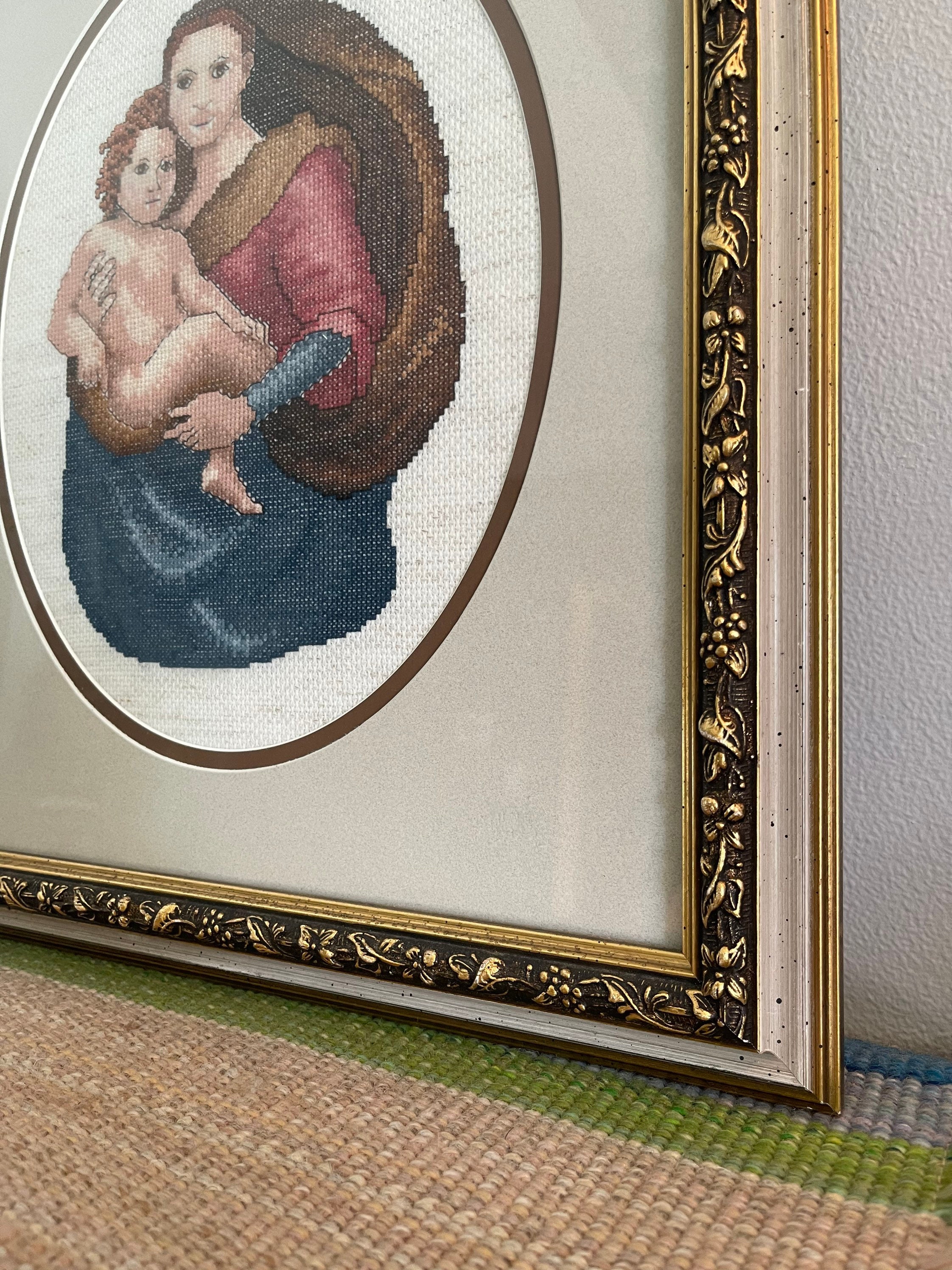 【専用】vintage the Virgin Mary tapestry Beautiful Vintage Hand Stitched Needlepoint Tapestry in a