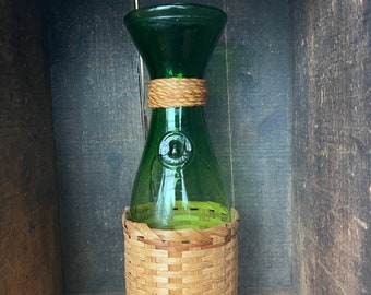 ヴィンテージグリーンガラス製イタリアワインボトル（籐製） - Etsy 日本