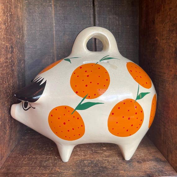 Large Vintage Hand Painted Ceramic Piggy Bank // Made in Mexico - Etsy