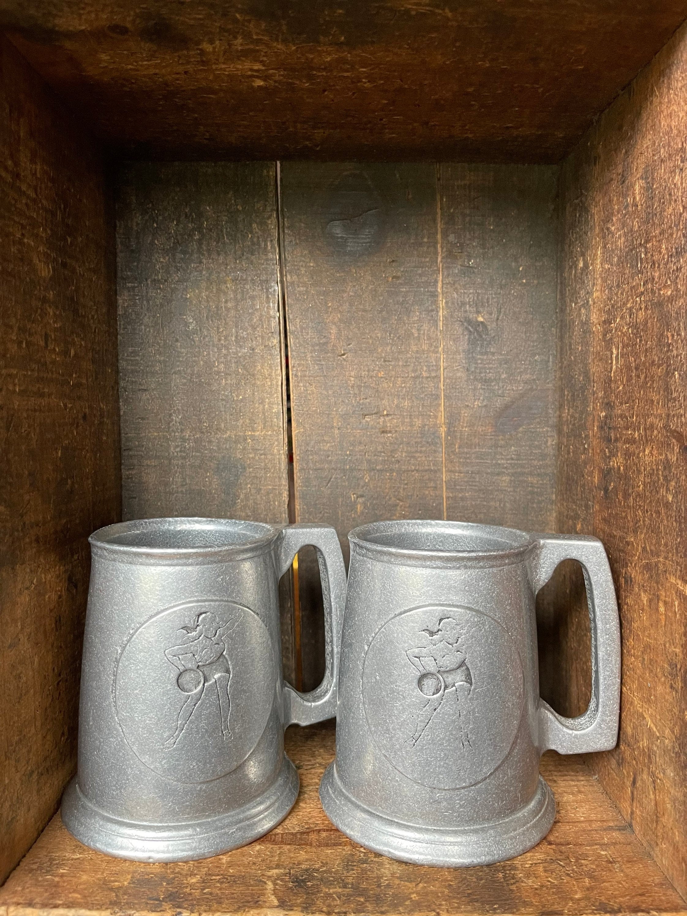 A Pair of Vintage Pewter Carson Freeport Beer Stein/mugs With