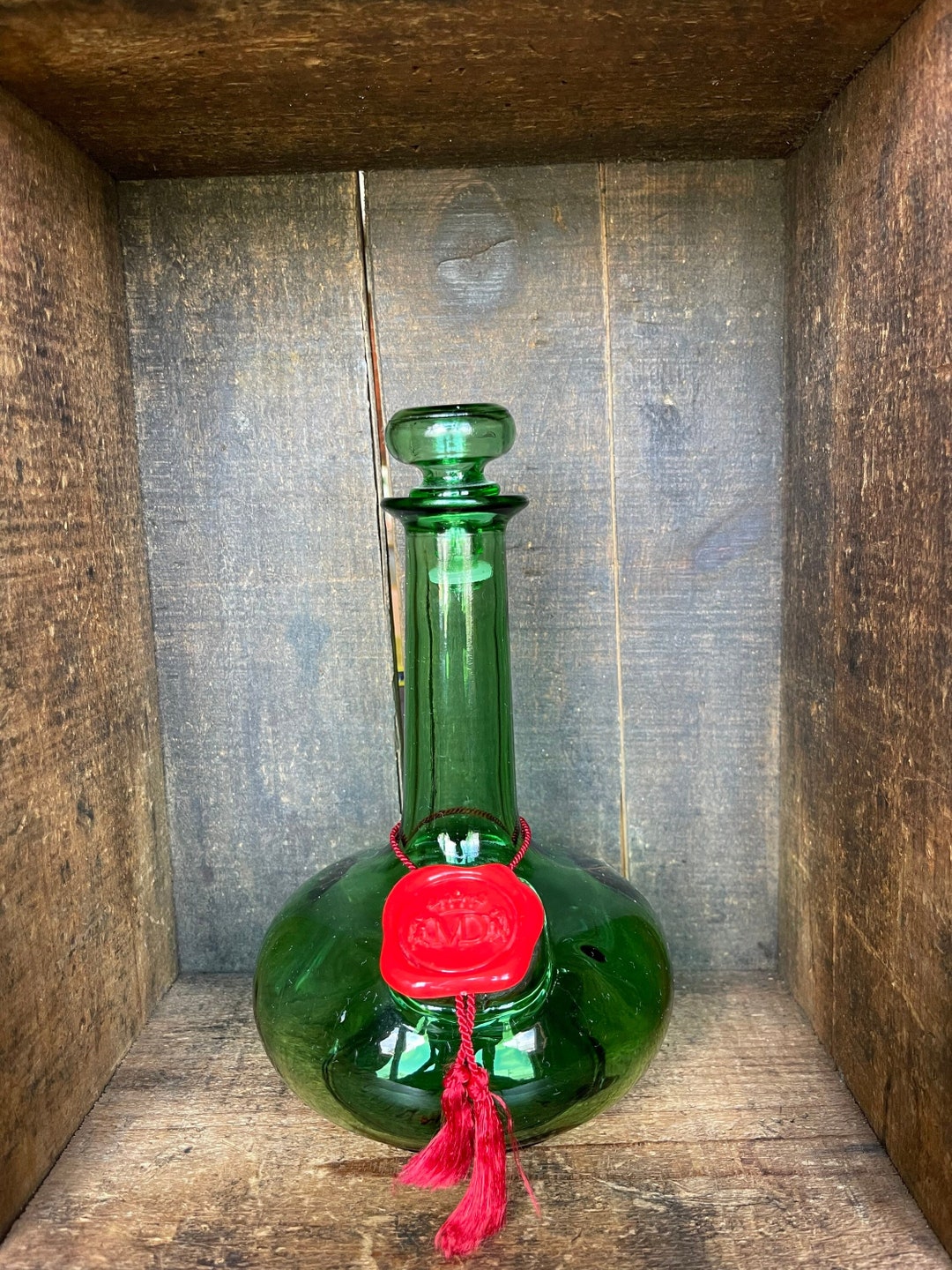 Vintage 1960s LJ Mcguiness & Co. Heavy Green Glass Liquor Bottle