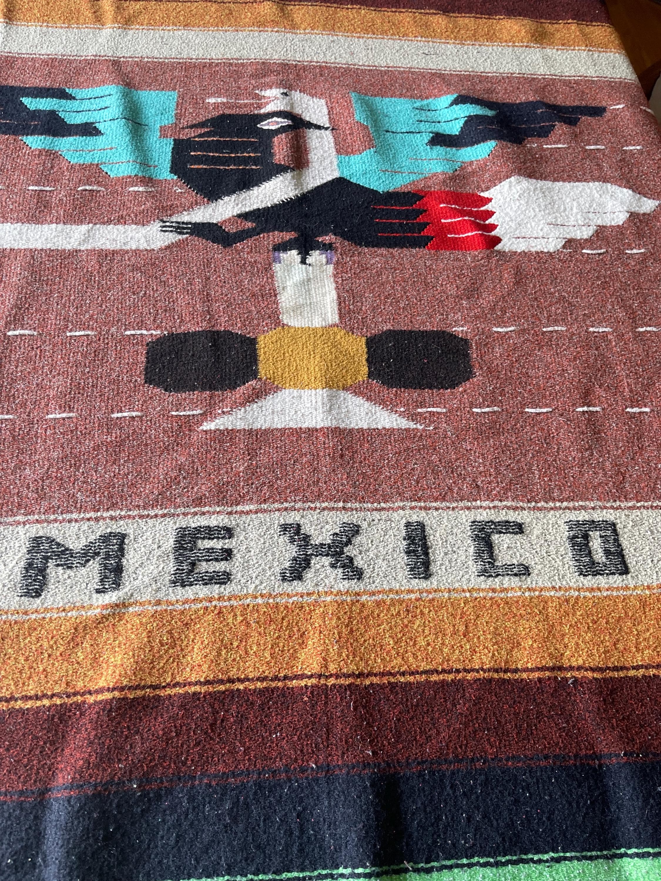 RARE // Vintage Mexican Serape Blanket // Green and Orange Tones