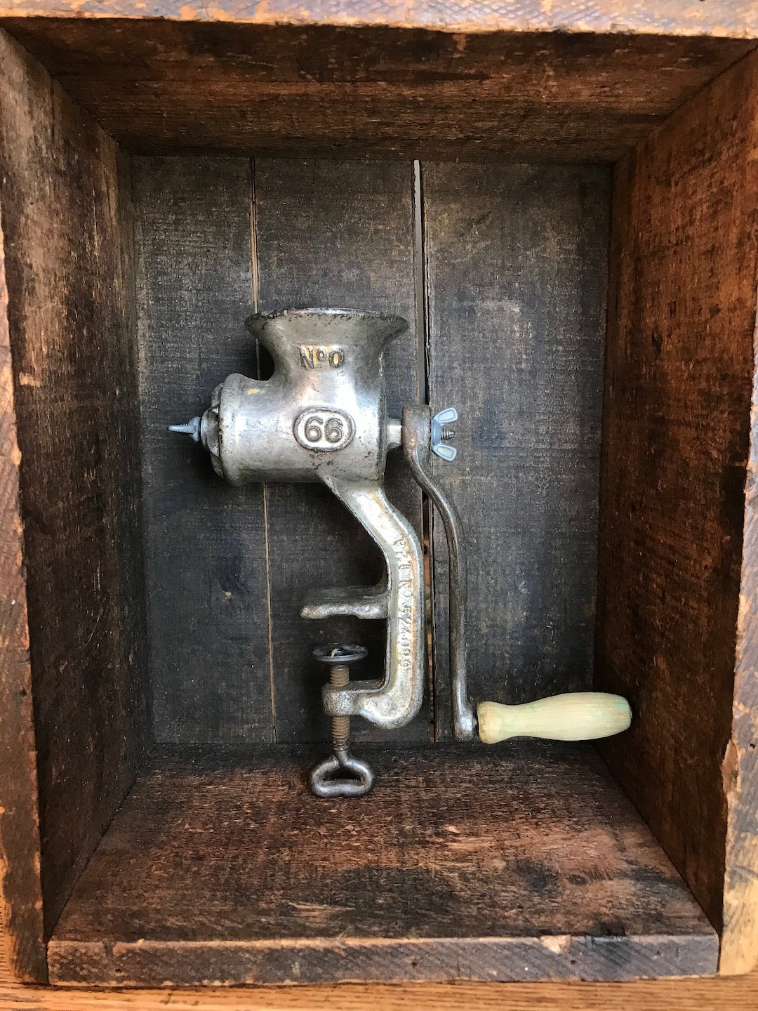 VINTAGE Antique Cast Iron Meat Grinder 66 No.0 // Made in