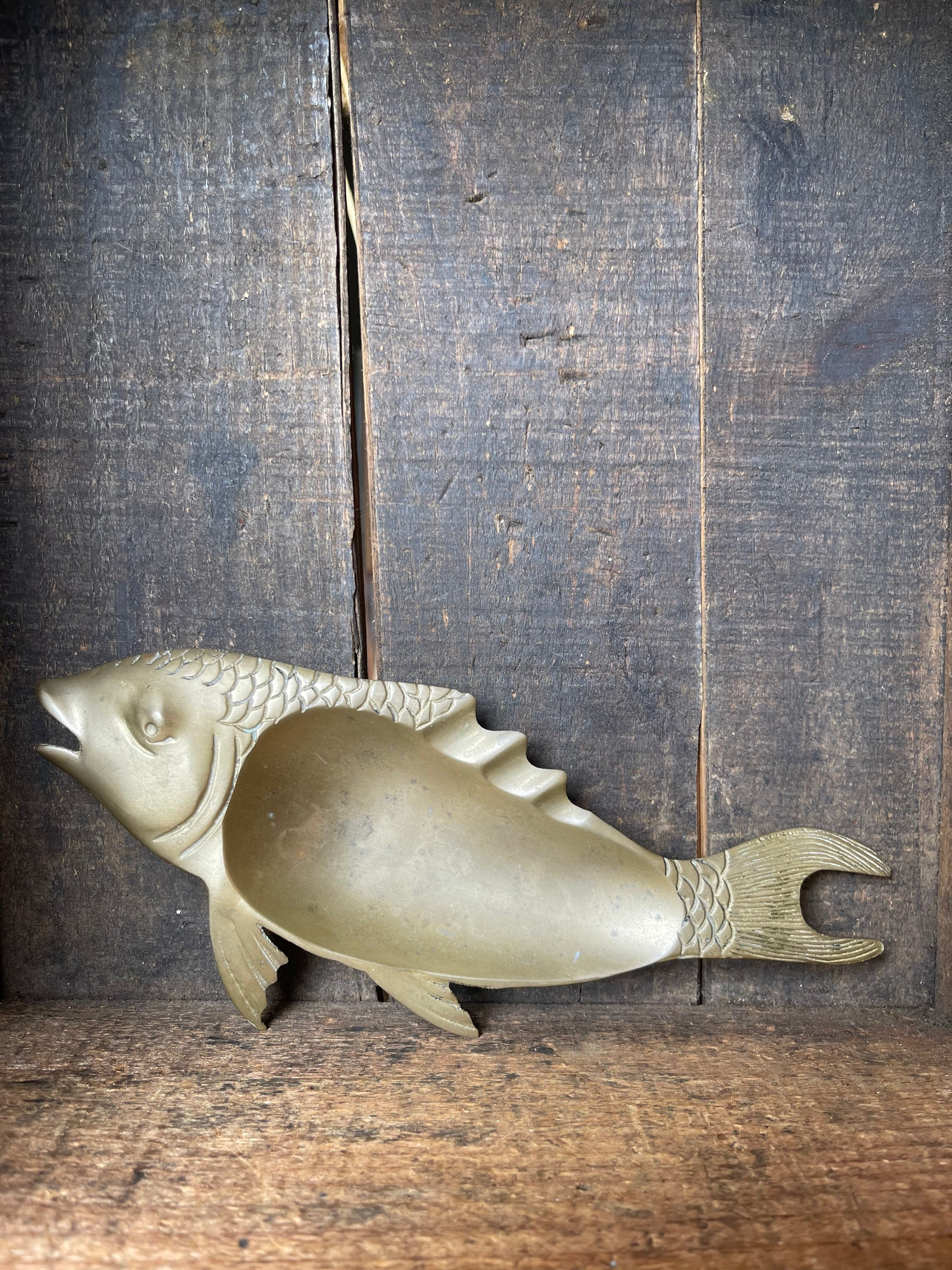 Solid Brass Vintage Koi Fish Ashtray // Rare // Collectable