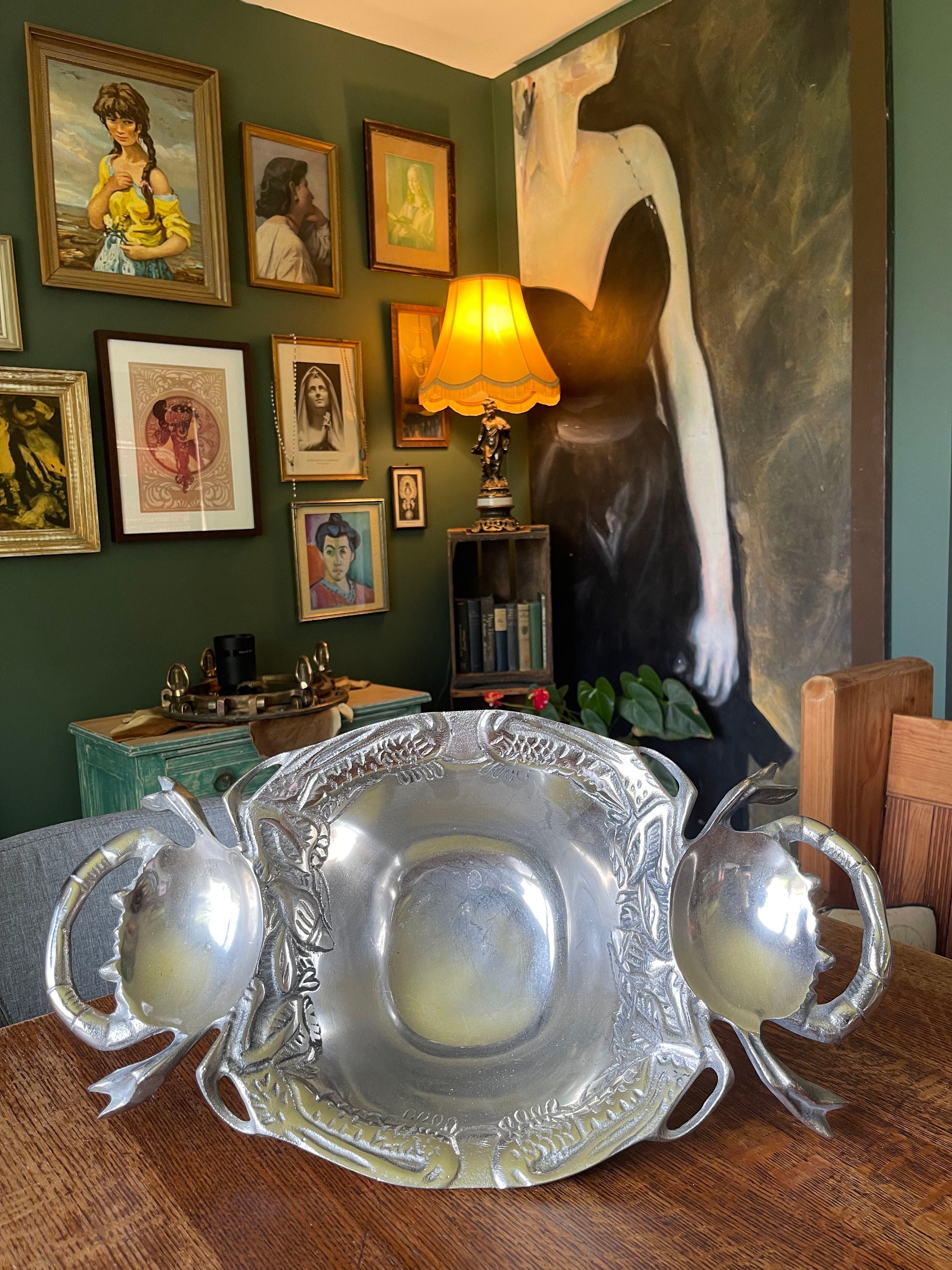 Arthur Court Serving Tray Platter // 1988 // Silver Aluminum Crab