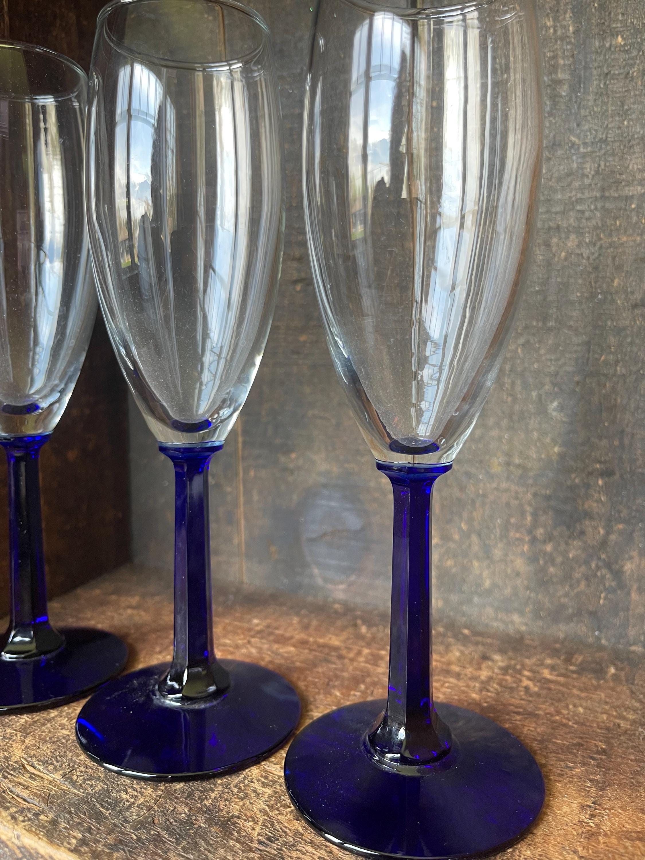 ヴィンテージ コバルトブルー 六角形ステム シャンパンフルート