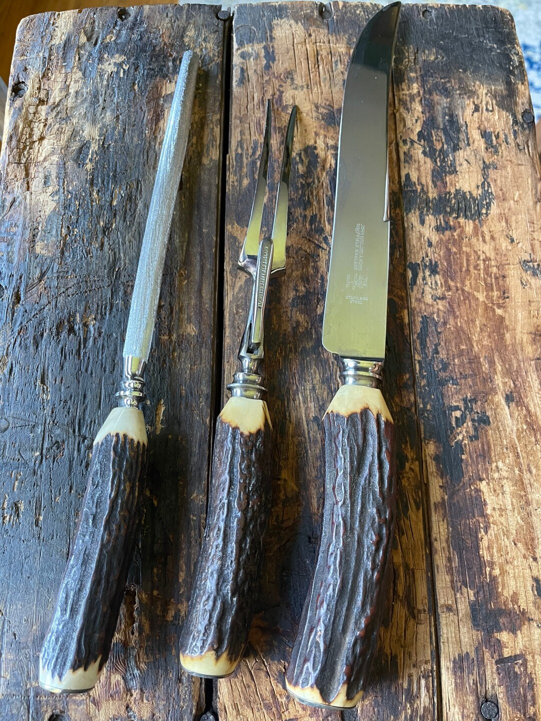 John Mcclory & Sons Sheffield SCOTIA Knife Set // Antler Handle