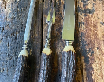 John McClory & Sons Sheffield SCOTIA Knivset // Slipare/Gaffel med hornhandtag // Sheffield England