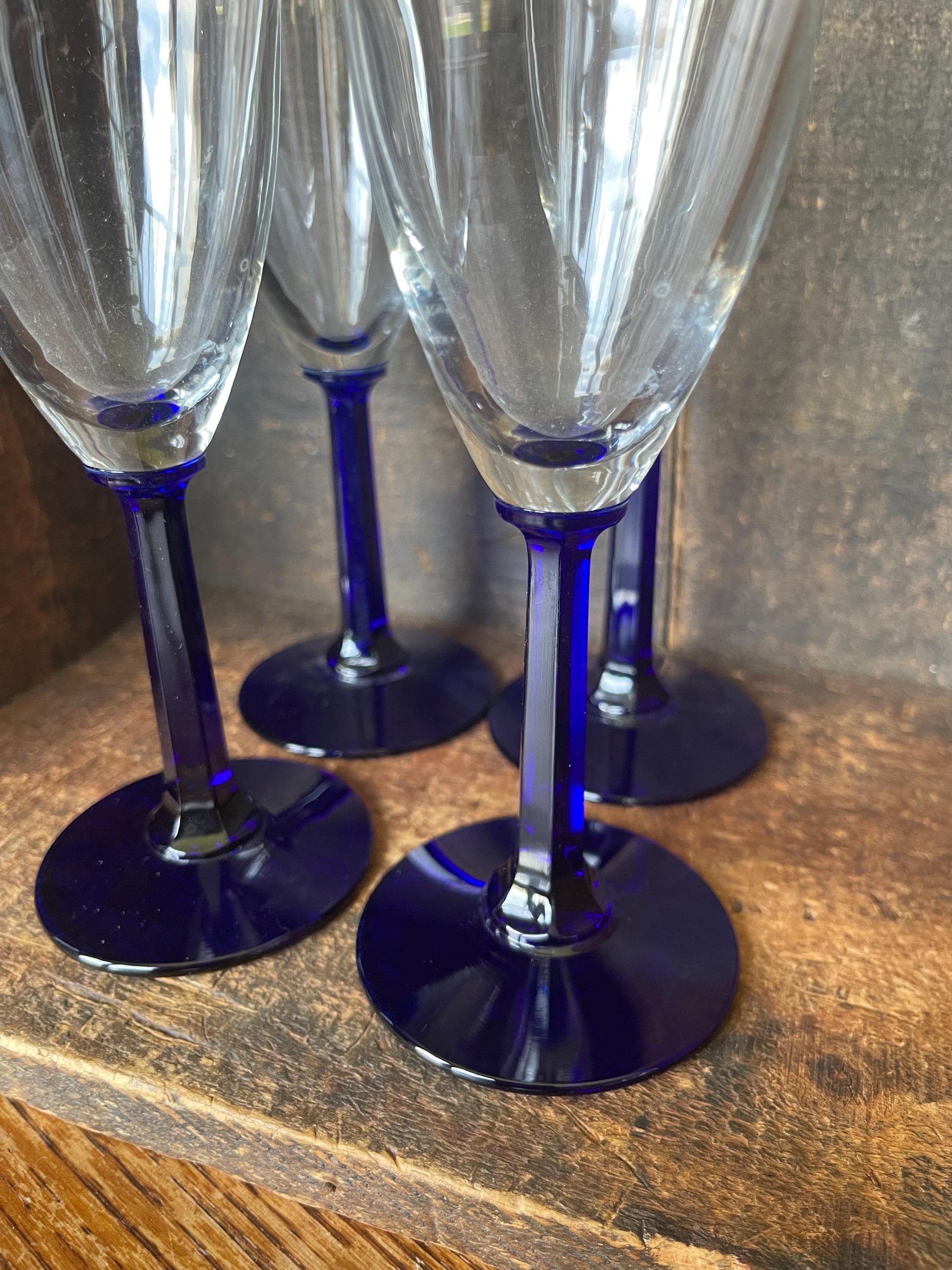 ヴィンテージ コバルトブルー 六角形ステム シャンパンフルート