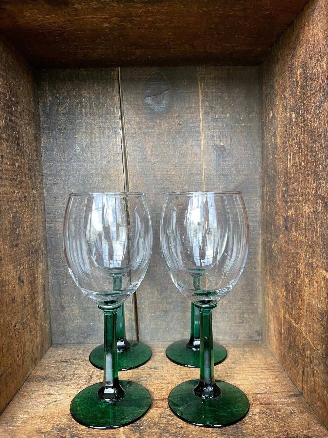 Set of 4 // Emerald Green Stem Wine Glasses Etsy