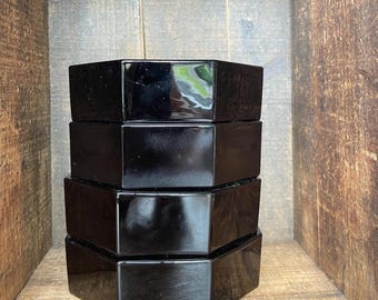 Conjunto de 4 // Tigelas de salada Arcoroc octogonais pretas vintage // Fabricado na França