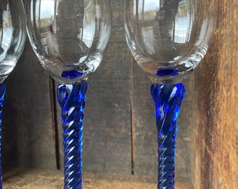 ヴィンテージ コバルトブルー ツイストステムグラス 4個セット - Etsy 日本