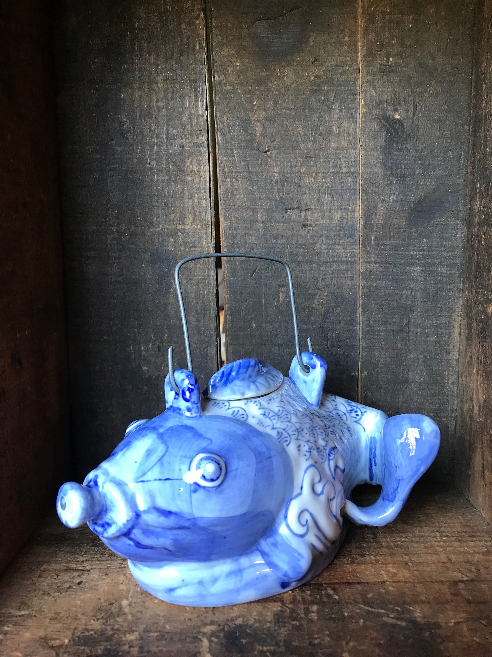 Vintage Ceramic Koi Fish Teapot // Blue White Koi Fish Teapot Etsy