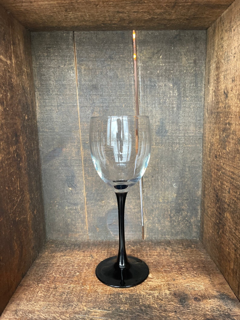 Set of 4 // Vintage Luminarc Wine Glasses With Black Stem // Etsy
