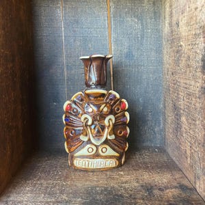 Rare // Hand Carved Unique Mayan Aztec Inca Revival Warrior Decanter // Folk Art // 1980