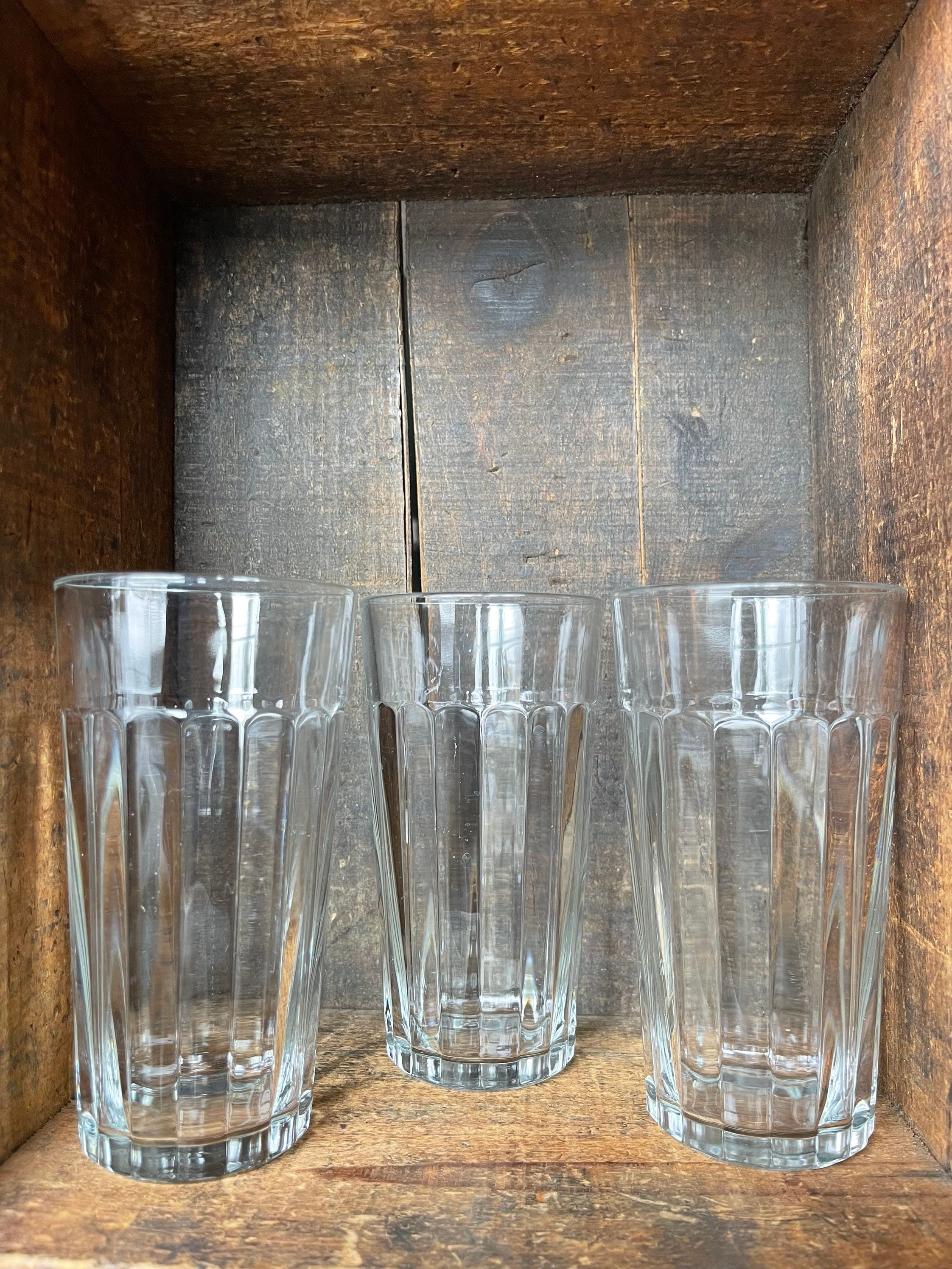 Vintage Libby WAVES Drinking Glasses Tumblers Set Of Four Clear Glass 18 oz