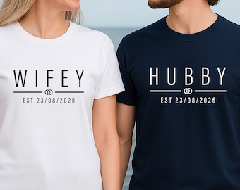 Couple Wifey Hubby Shirts, Wedding Couples T-shirt, Honeymoon T shirt, Wifey Shirt, Hubby Tshirt, Valentines Tee, Matching Wife Husband Tee