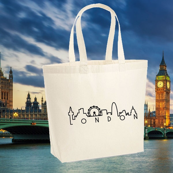London Print Bag, London Skyline, London Gift, England Gift, Cotton Tote Bag, Canvas Tote, British Gift, London Souvenir, Cute London Bag