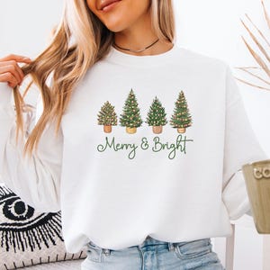 Merry and Bright Sweatshirt, Christmas Tree Sweater, Merry Christmas Sweater, Pine Tree Sweater, Kids Christmas Sweater, Women Christmas image 4