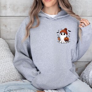Ghost Hoodie, Cute Ghost Hoodie, Halloween Hoodie, Funny Halloween, Ghost Pumpkin Top, Pumpkin Season Gift, Cute Fall Hoodie, Autumn Jumper image 3
