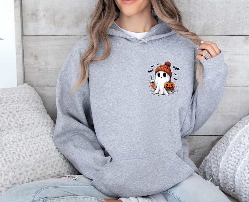Ghost Hoodie, Cute Ghost Hoodie, Halloween Hoodie, Funny Halloween, Ghost Pumpkin Top, Pumpkin Season Gift, Cute Fall Hoodie, Autumn Jumper image 3