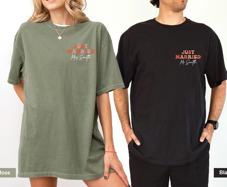 Comfort Colors® Just Married Shirt, Custom Wedding T-shirt, Newlywed Shirts, Matching Couples Tee, Honeymoon Shirts, Personalised Couple bild 4