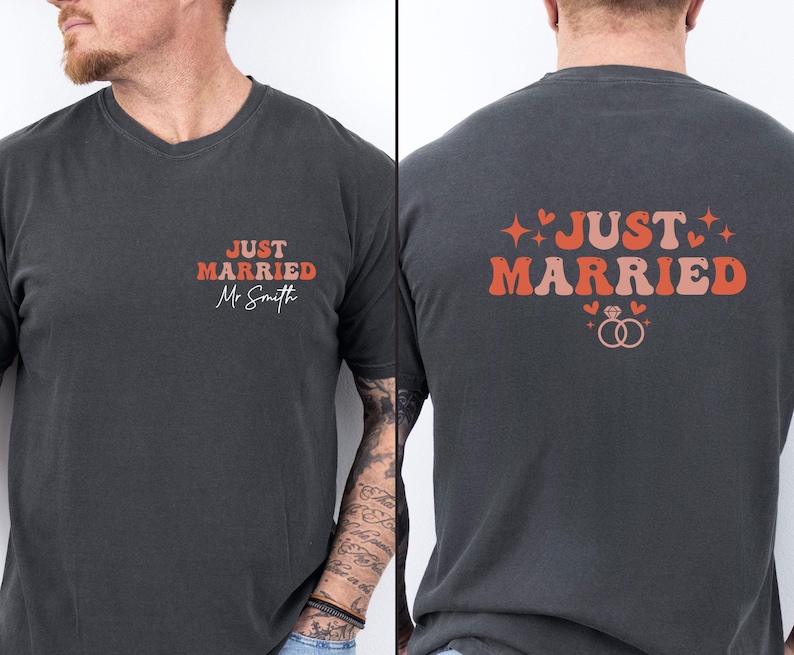 Comfort Colors® Just Married Shirt, Custom Wedding T-shirt, Newlywed Shirts, Matching Couples Tee, Honeymoon Shirts, Personalised Couple bild 3