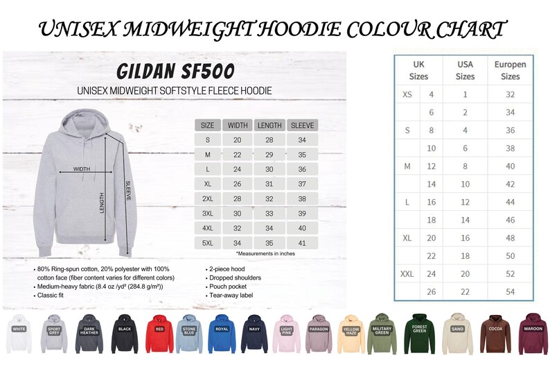 an image of a hoodie with the measurements for it