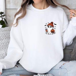 Ghost Sweatshirt, Cute Ghost Sweater, Halloween Jumper, Funny Halloween, Ghost Pumpkin Top, Pumpkin Season Gift, Fall Sweater, Autumn Jumper image 4
