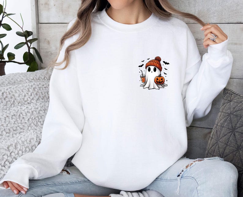 Ghost Sweatshirt, Cute Ghost Sweater, Halloween Jumper, Funny Halloween, Ghost Pumpkin Top, Pumpkin Season Gift, Fall Sweater, Autumn Jumper image 4