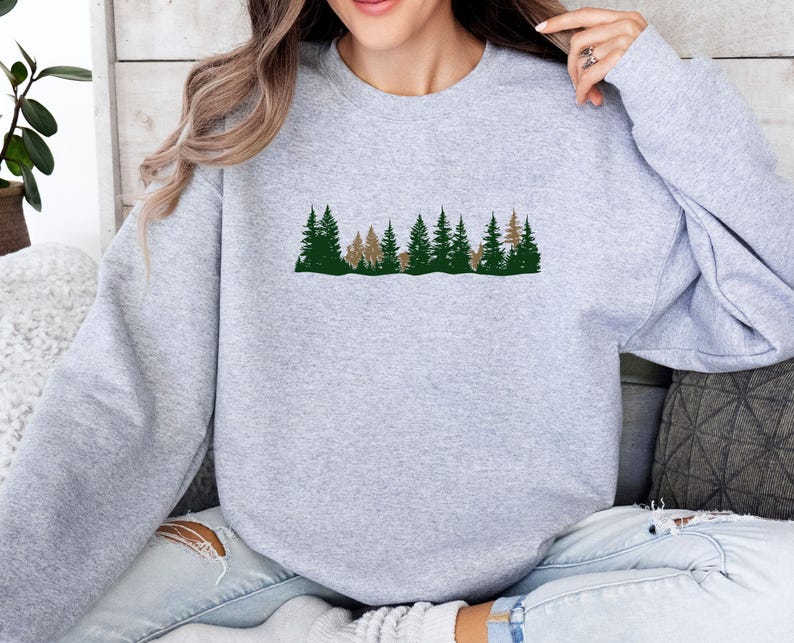 Forest Sweatshirt, Pine Tree Sweater, Christmas Tree Jumper, Christmas Sweatshirt, Holiday Sweatshirt, Camping Lover Gift, Nature Lover Top image 6