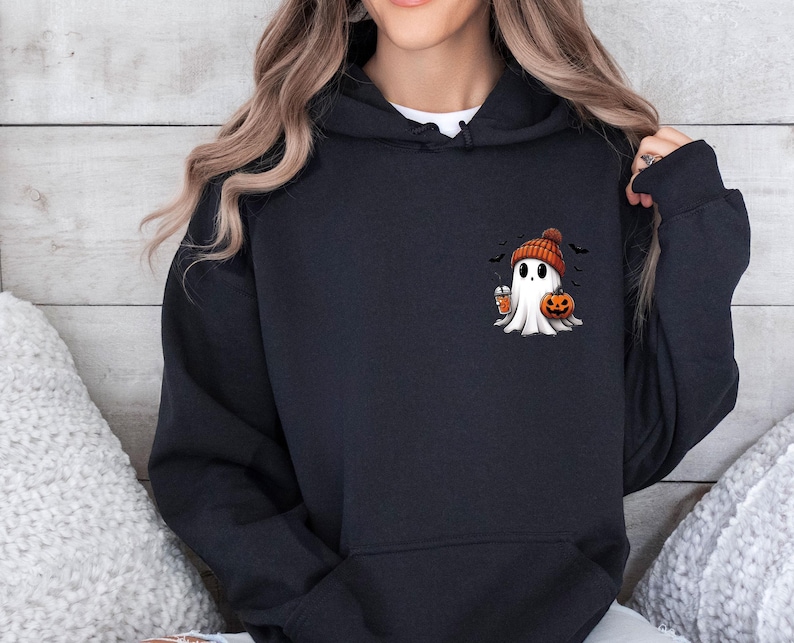 Ghost Hoodie, Cute Ghost Hoodie, Halloween Hoodie, Funny Halloween, Ghost Pumpkin Top, Pumpkin Season Gift, Cute Fall Hoodie, Autumn Jumper image 2
