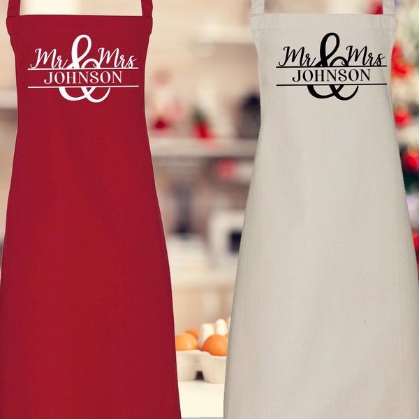 Personalised Apron, Couple Apron, Wedding Apron, Mr and Mrs Apron, Bride Apron, Cooking Apron, Bridal Apron, Kitchen Apron, Newlywed Gift