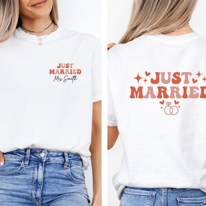 Comfort Colors® Just Married Shirt, Custom Wedding T-shirt, Newlywed Shirts, Matching Couples Tee, Honeymoon Shirts, Personalised Couple bild 1
