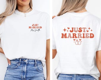 Comfort Colors® Just Married Shirt, Custom Wedding T-shirt, Newlywed Shirts, Matching Couples Tee, Honeymoon Shirts, Personalised Couple