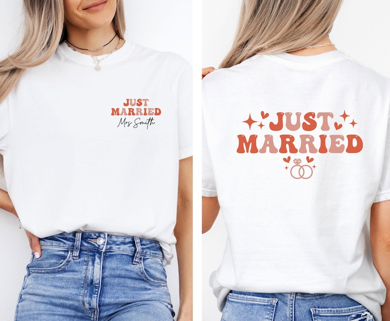 Comfort Colors® Just Married Shirt, Custom Wedding T-shirt, Newlywed Shirts, Matching Couples Tee, Honeymoon Shirts, Personalised Couple bild 1