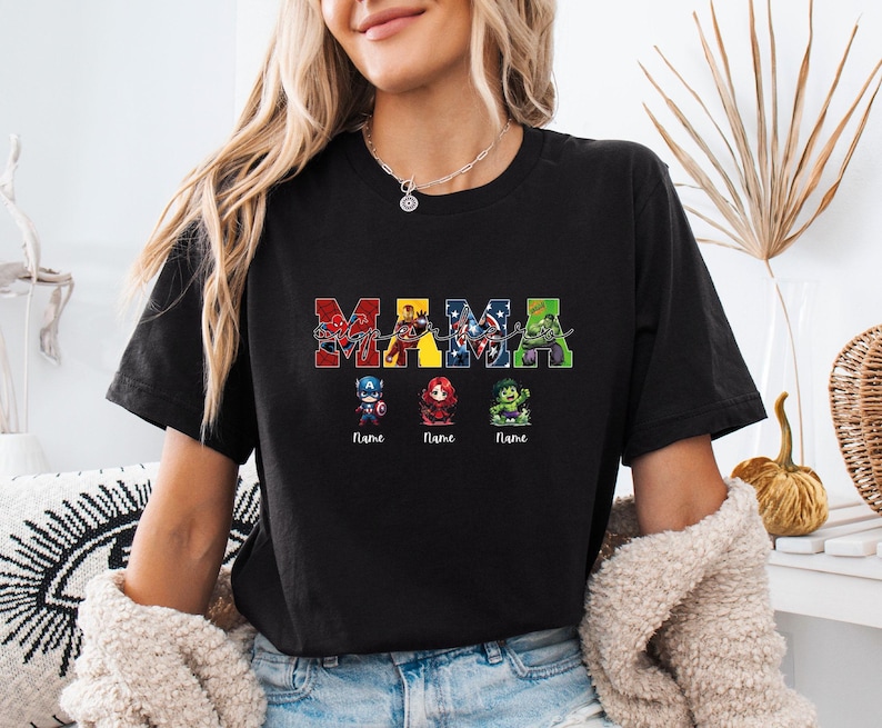 Custom Mama Superhero Shirt, Avengers Mothers Day T-shirt, Personalised Mum Tee With Kids Names, Heroes Gift Bild 3