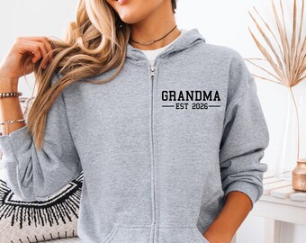 New Grandma Full Zip Hoodie, Custom Grandma Zip Hoodie, Mothers Day Hoodie, Nana To Be Gift, New Grandma Gift, Personalised Nanny Zip Up