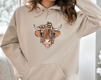 Highland Cow Hoodie, Koe Lover Hoodie, Koe Minnaar Cadeau, Koe Eigenaar Cadeau, Koe Print Hoodie, Koe Cadeau, Grappige Koe Hoodie, Womens Koe Hoodie