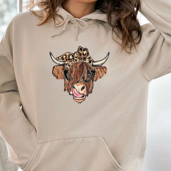 Highland Cow Hoodie, Cow Lover Hoodie, Cow Lover Gift, Cow Owner Gift, Cow Print Hoodie, Cow Gift, Funny Cow Hoodie, Womens Cow Hoodie