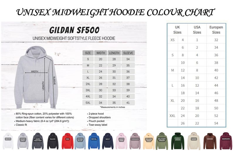 an image of a hoodie with the measurements for it