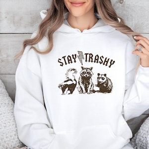 Stay Trashy Hoodie, Cute Raccoon Hoodie, Sarcastic Hoodie, Sarcasm Gift, Meme Hoodie, Retro Raccoon Top, Funny Raccoon Hoodie