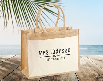 Wedding Jute Bag, Honeymoon Bag, Wedding Tote Bag, Personalised Bag, Mrs To Be, Bride Tote Bag, Newlywed Bag, Just Married Bag, Custom Bag