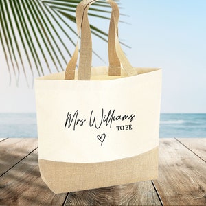 Honeymoon Bag, Wedding Tote, Large Jute Bag, Bride To Be Bag, Bridal Jute Bag, Personalised Bag, Mrs To Be Bag, Wedding Bag, Newlywed Gift