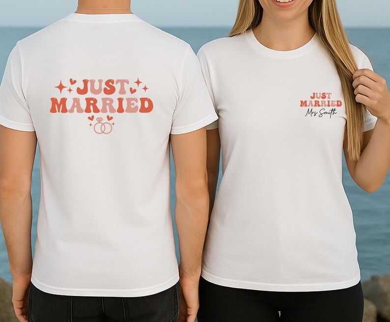 Comfort Colors® Just Married Shirt, Custom Wedding T-shirt, Newlywed Shirts, Matching Couples Tee, Honeymoon Shirts, Personalised Couple bild 5