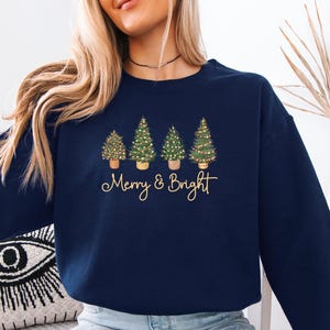 Merry and Bright Sweatshirt, Christmas Tree Sweater, Merry Christmas Sweater, Pine Tree Sweater, Kids Christmas Sweater, Women Christmas image 5