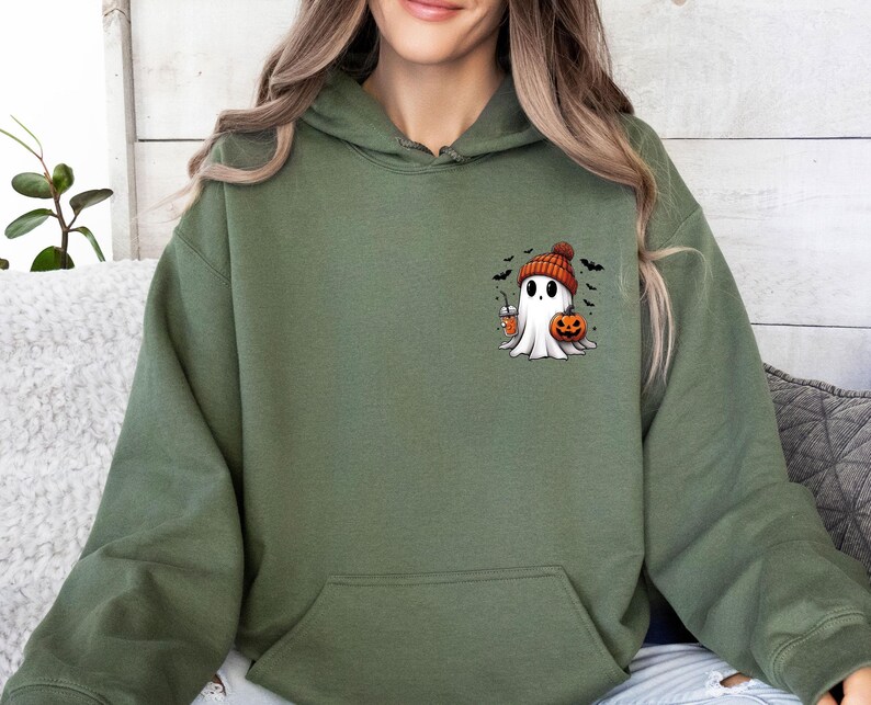 Ghost Hoodie, Cute Ghost Hoodie, Halloween Hoodie, Funny Halloween, Ghost Pumpkin Top, Pumpkin Season Gift, Cute Fall Hoodie, Autumn Jumper image 6